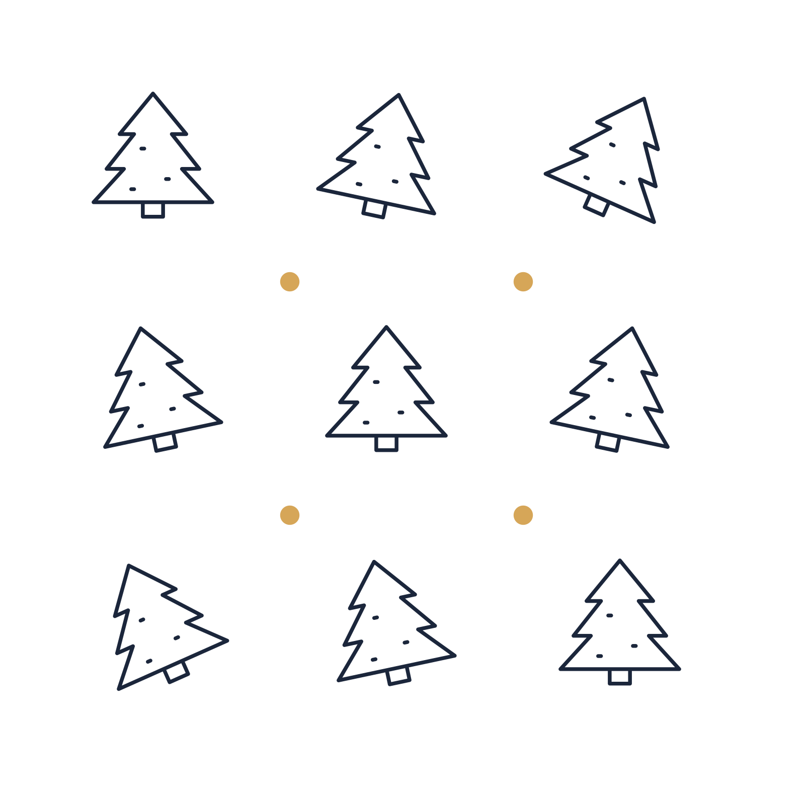 A scattered pattern composition featuring decorated christmas tree for Christmas designs.