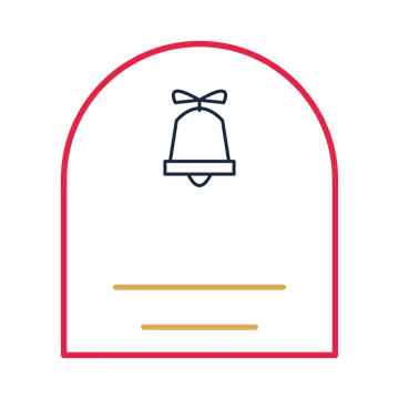 A arch label composition featuring christmas bell with bow for Christmas designs.