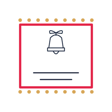 A stamp label composition featuring christmas bell with bow for Christmas designs.