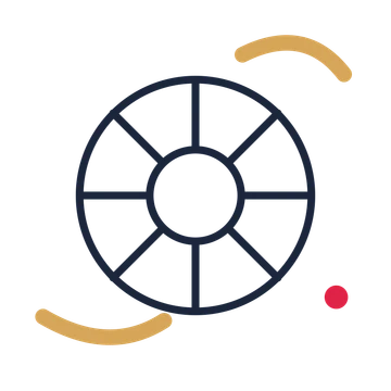 Artist colour wheel in a duotone drawing with clear rounded lines.