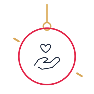 A hanging ornament composition featuring community helping hands for Community designs.
