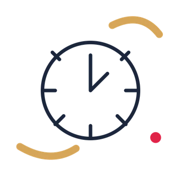 Midnight countdown clock in a duotone drawing with clear rounded lines.