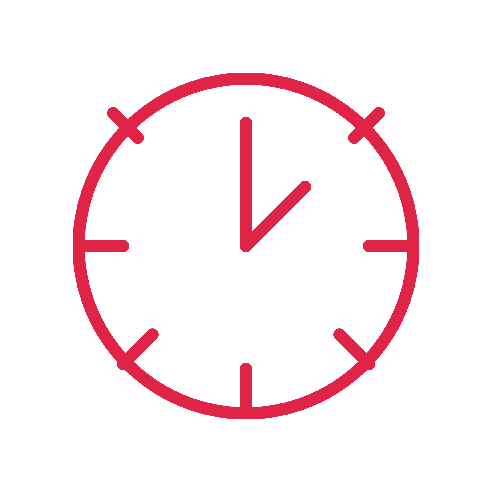 Midnight countdown clock in an outline drawing with clear rounded lines.