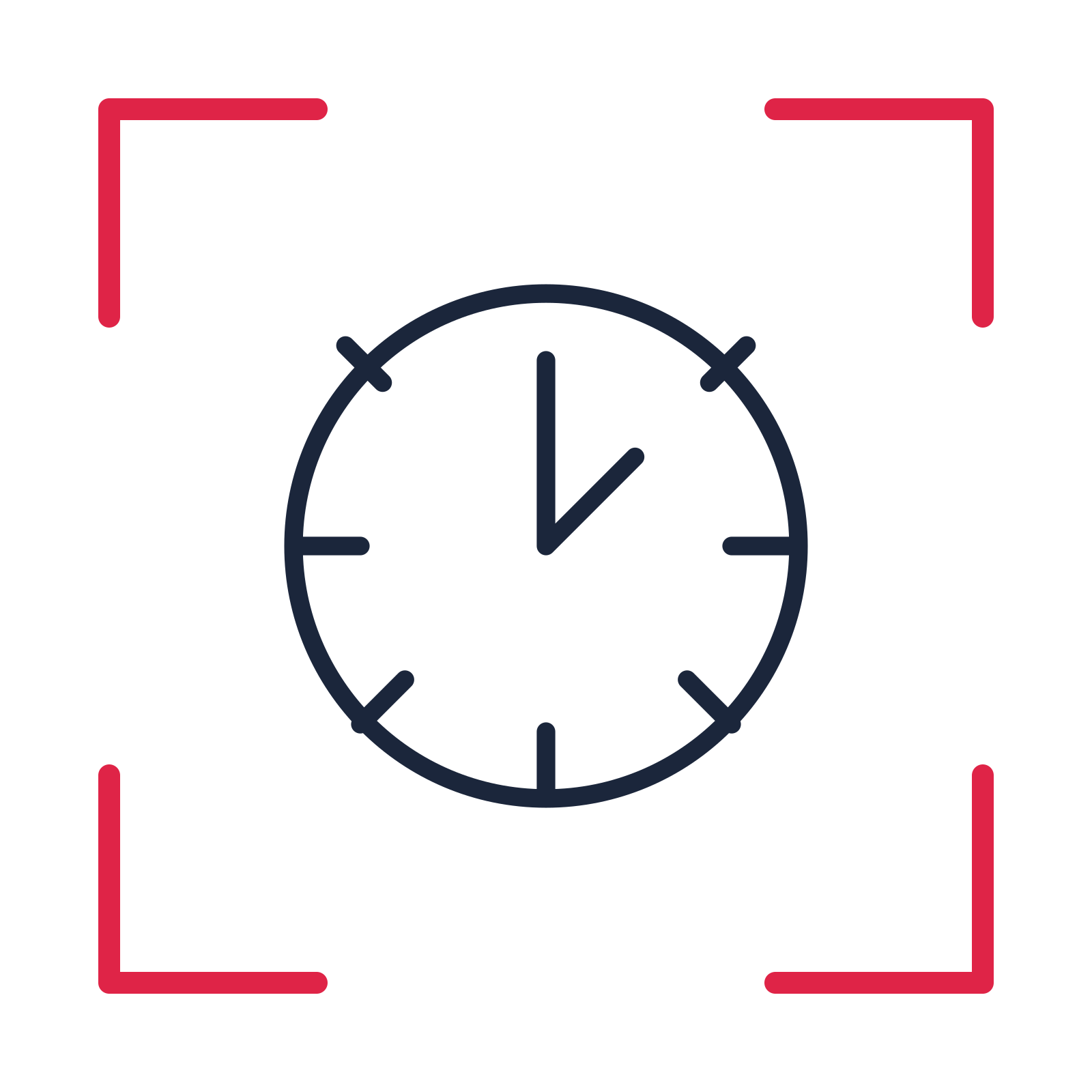 Midnight countdown clock in a sketch frame drawing with clear rounded lines.