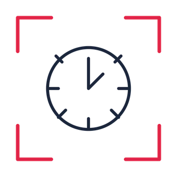 Midnight countdown clock in a sketch frame drawing with clear rounded lines.