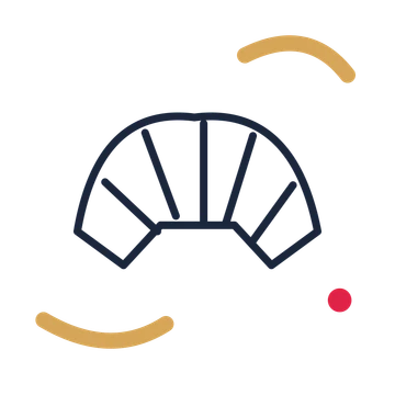 Fresh bakery croissant in a duotone drawing with clear rounded lines.