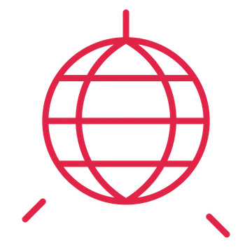 Nightlife disco ball in an outline drawing with clear rounded lines.