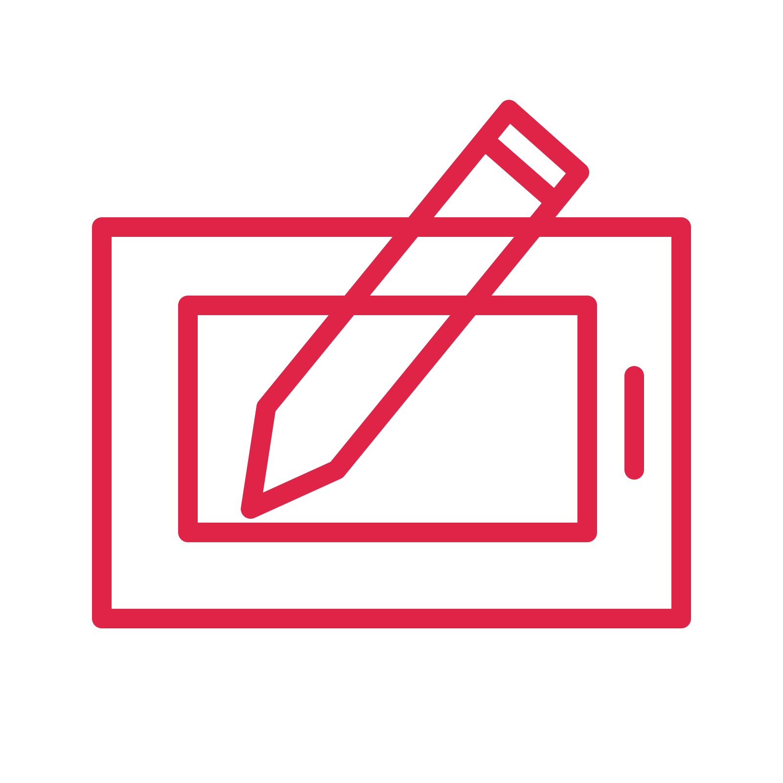 Digital drawing tablet in an outline drawing with clear rounded lines.