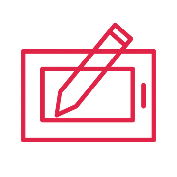 Digital drawing tablet in an outline drawing with clear rounded lines.