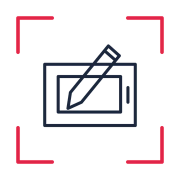 Digital drawing tablet in a sketch frame drawing with clear rounded lines.