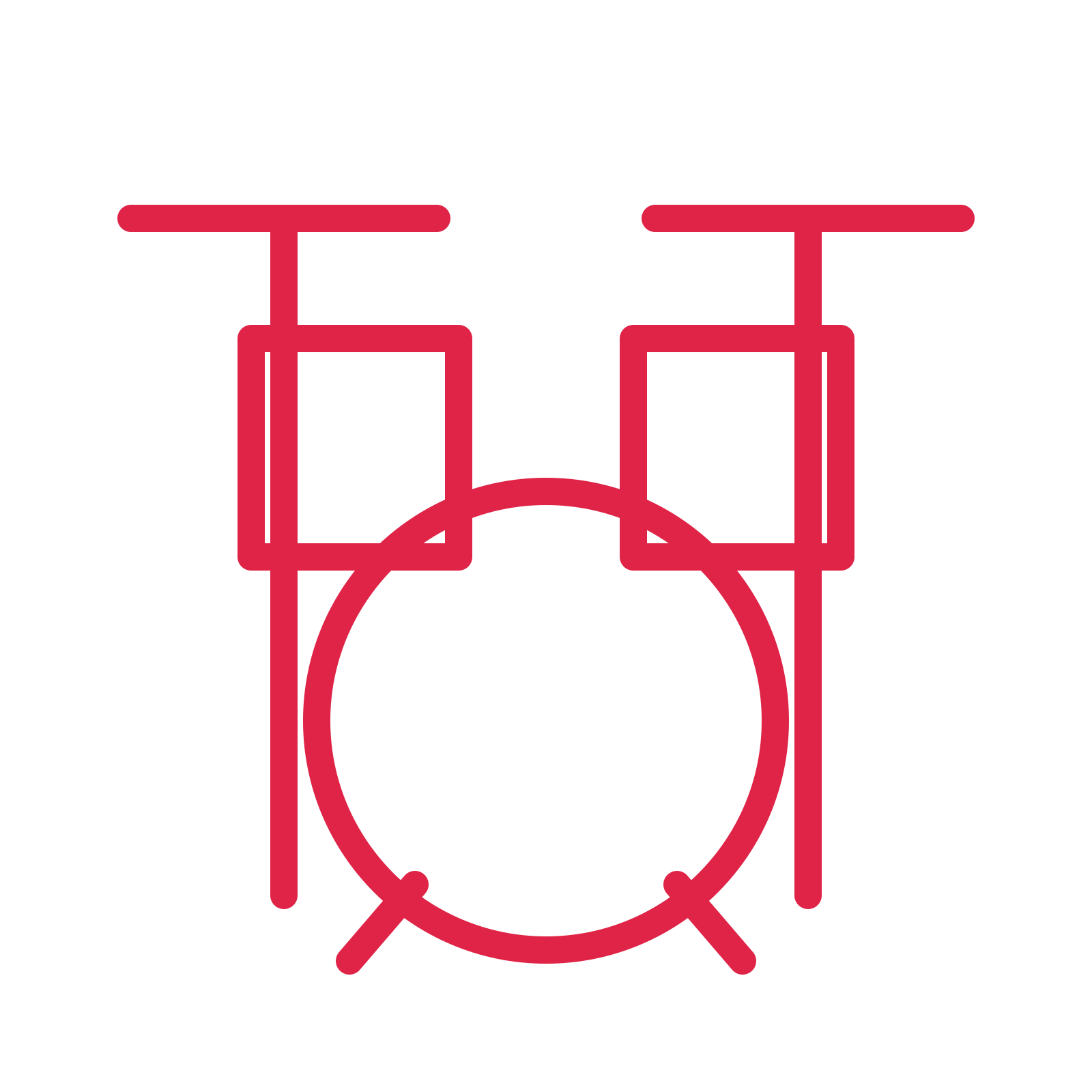 Live music drum kit in an outline drawing with clear rounded lines.