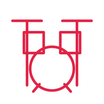 Live music drum kit in an outline drawing with clear rounded lines.