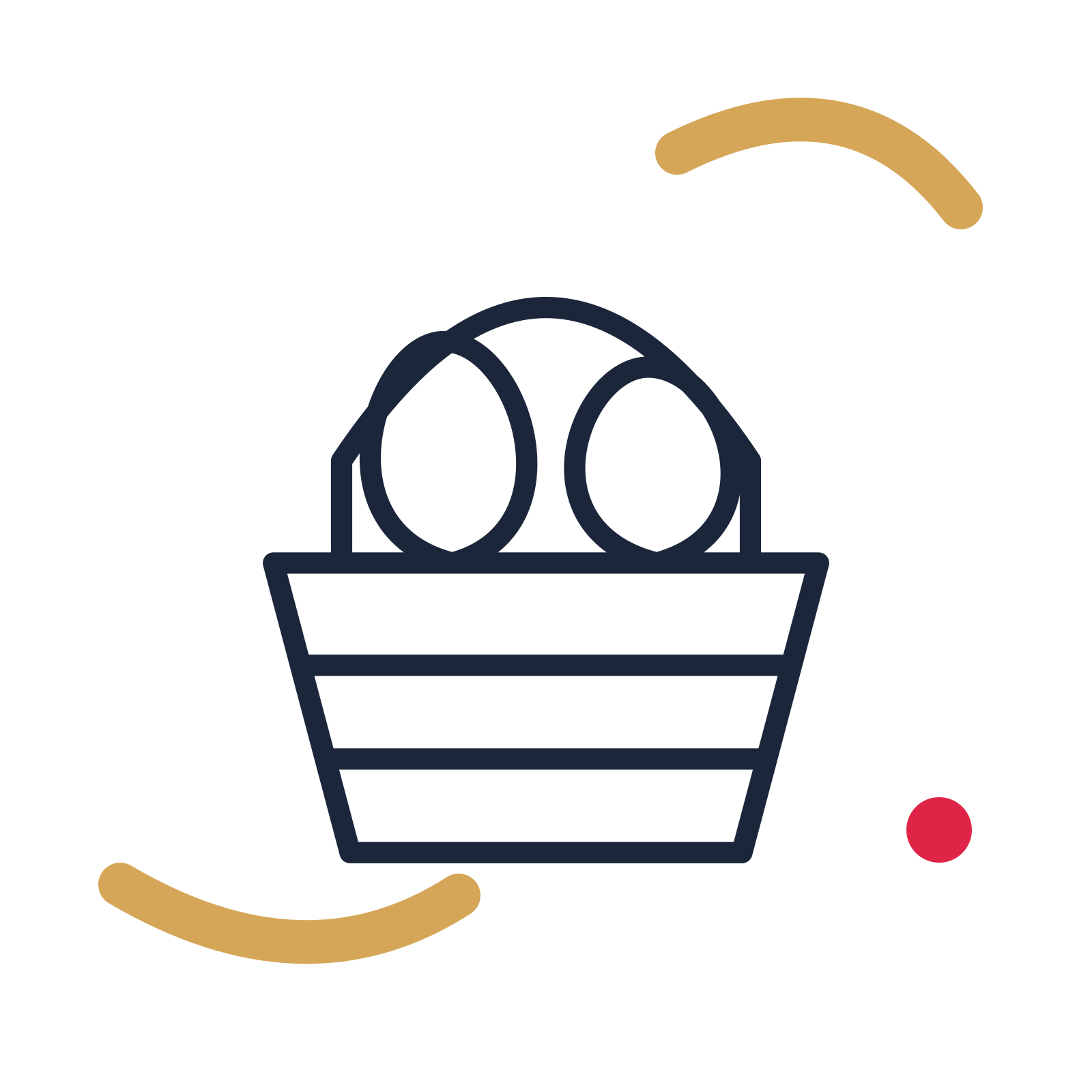 Easter basket with eggs in a duotone drawing with clear rounded lines.