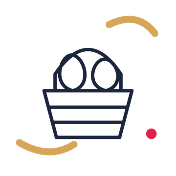 Easter basket with eggs in a duotone drawing with clear rounded lines.