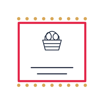A stamp label composition featuring easter basket with eggs for Easter designs.