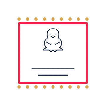 A stamp label composition featuring easter chick for Easter designs.