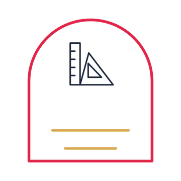 A arch label composition featuring geometry ruler and triangle for Education designs.