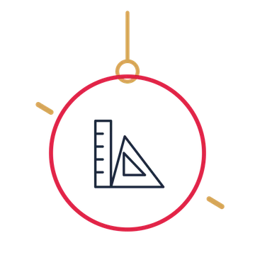 A hanging ornament composition featuring geometry ruler and triangle for Education designs.