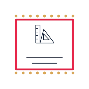 A stamp label composition featuring geometry ruler and triangle for Education designs.