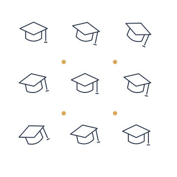 A scattered pattern composition featuring graduation cap for Education designs.