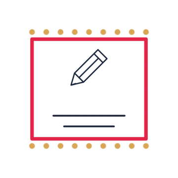 A stamp label composition featuring sharpened pencil for Education designs.