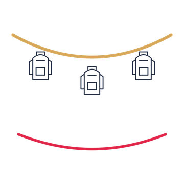 A garland composition featuring school backpack for Education designs.