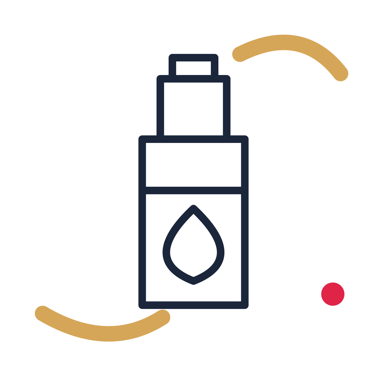 Essential oil bottle in a duotone drawing with clear rounded lines.