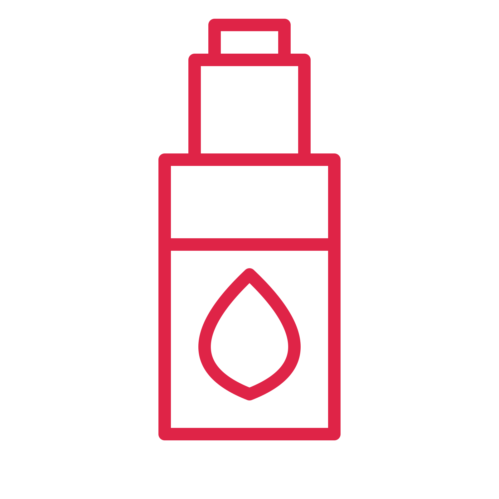 Essential oil bottle in an outline drawing with clear rounded lines.