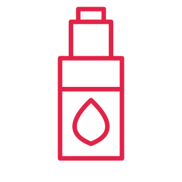 Essential oil bottle in an outline drawing with clear rounded lines.