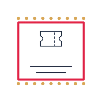 A stamp label composition featuring event admission ticket for Events & nightlife designs.