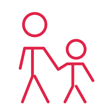Father and child walking in an outline drawing with clear rounded lines.