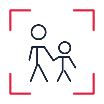 Father and child walking in a sketch frame drawing with clear rounded lines.