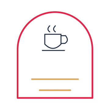 A arch label composition featuring coffee cup and saucer for Food & drink designs.