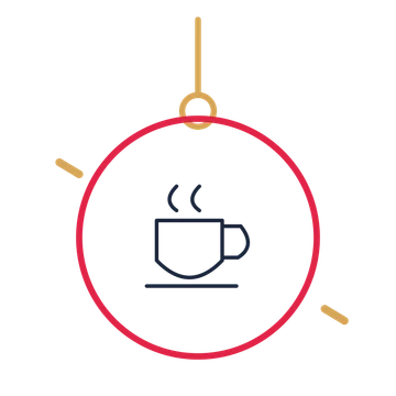 A hanging ornament composition featuring coffee cup and saucer for Food & drink designs.