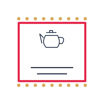 A stamp label composition featuring tea pot for Food & drink designs.