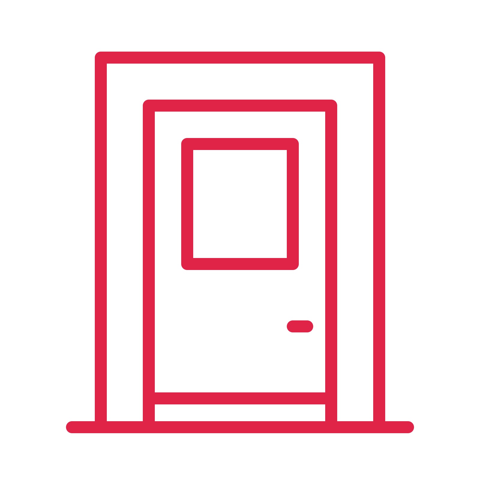 Welcoming front door in an outline drawing with clear rounded lines.
