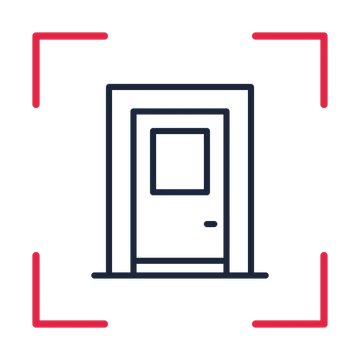 Welcoming front door in a sketch frame drawing with clear rounded lines.