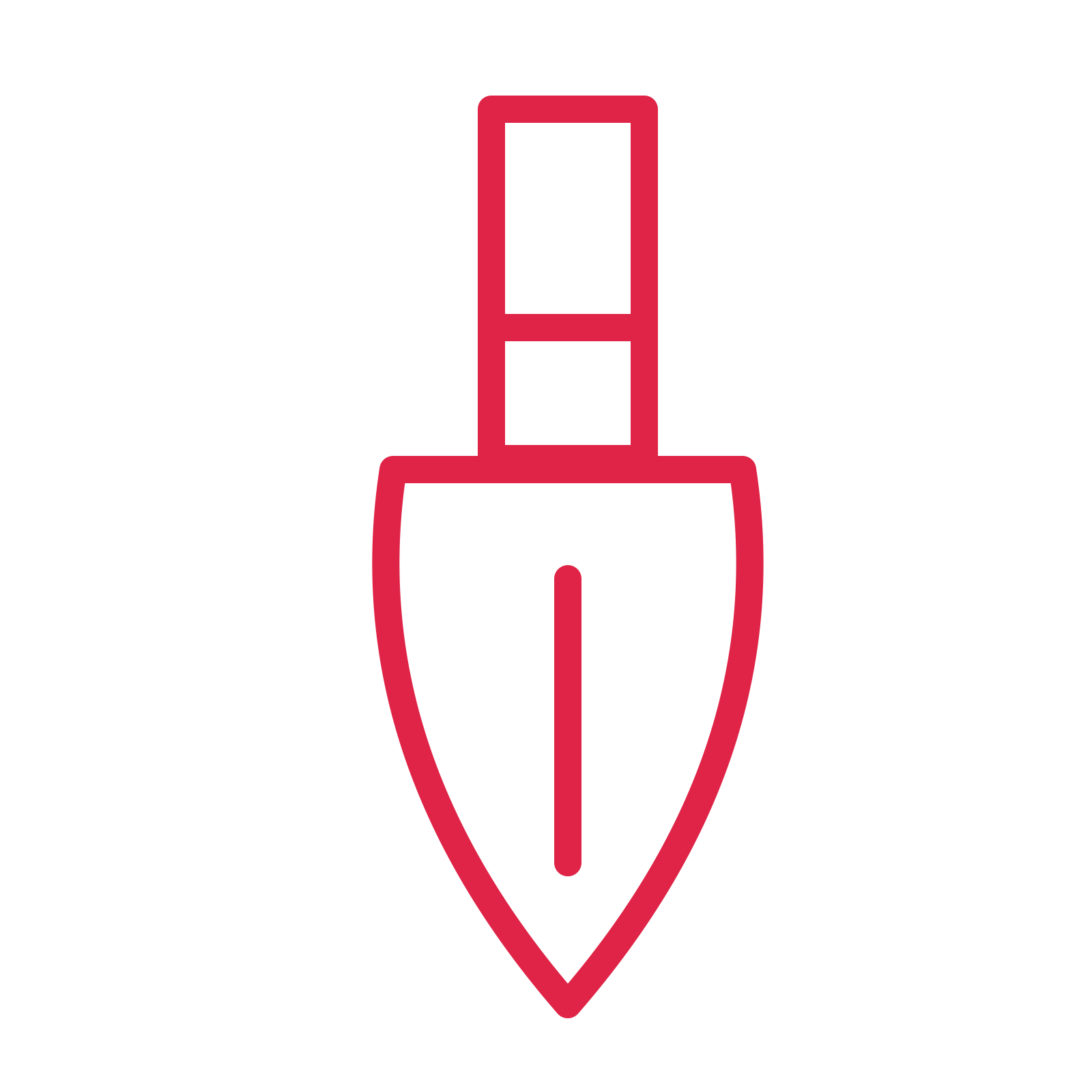 Garden hand trowel in an outline drawing with clear rounded lines.