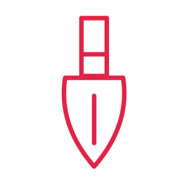 Garden hand trowel in an outline drawing with clear rounded lines.