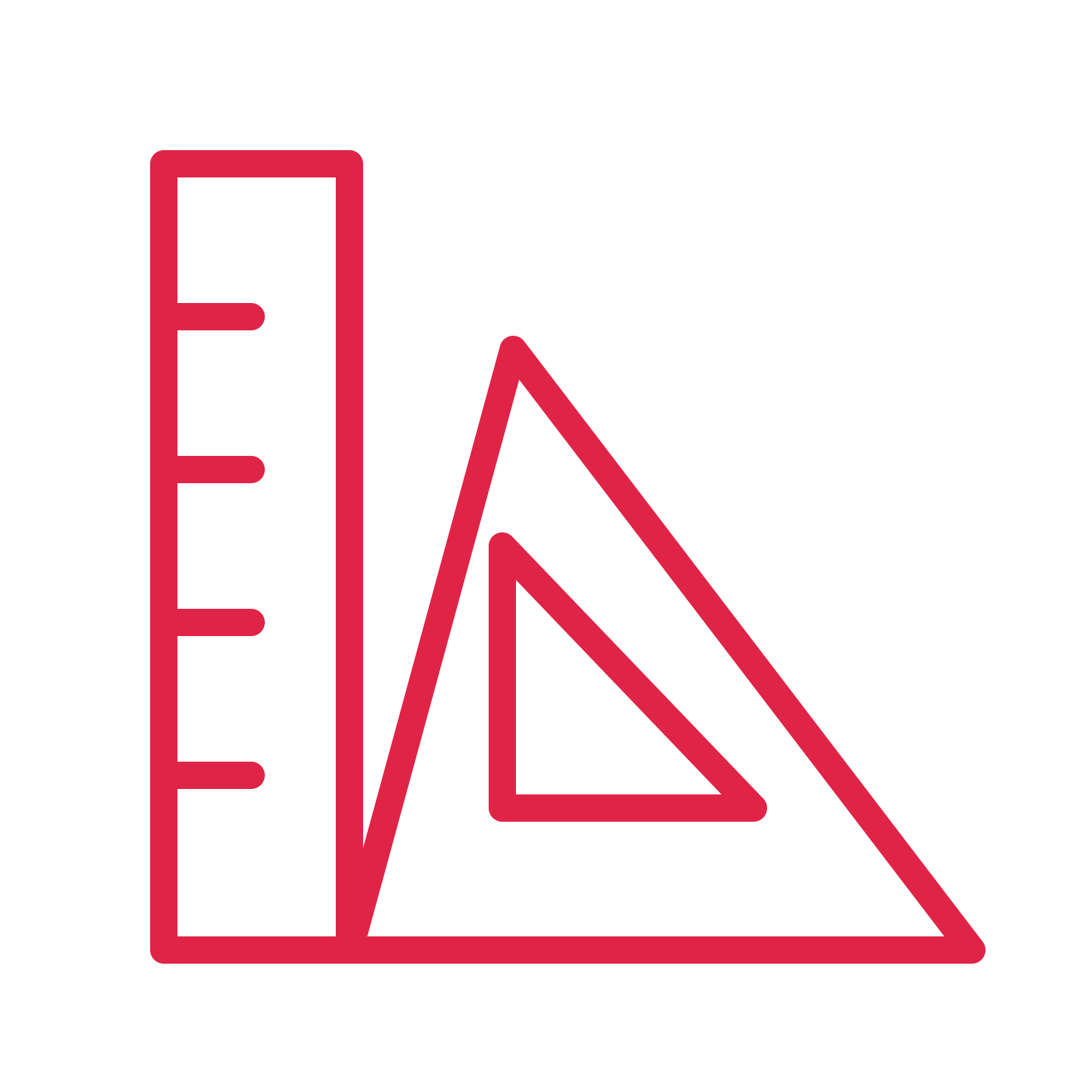 Geometry ruler and triangle in an outline drawing with clear rounded lines.