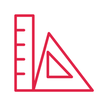 Geometry ruler and triangle in an outline drawing with clear rounded lines.