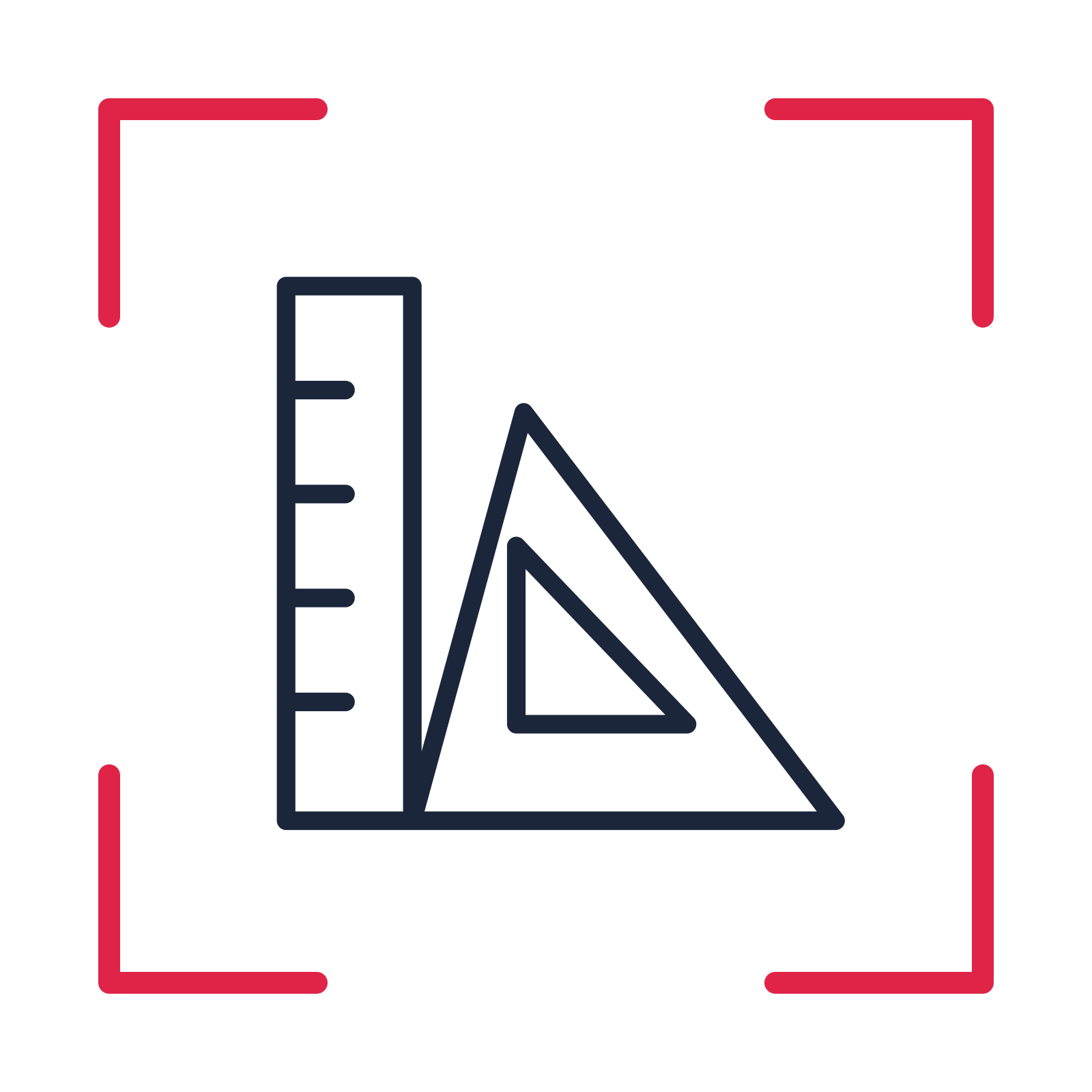 Geometry ruler and triangle in a sketch frame drawing with clear rounded lines.