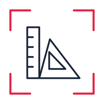 Geometry ruler and triangle in a sketch frame drawing with clear rounded lines.
