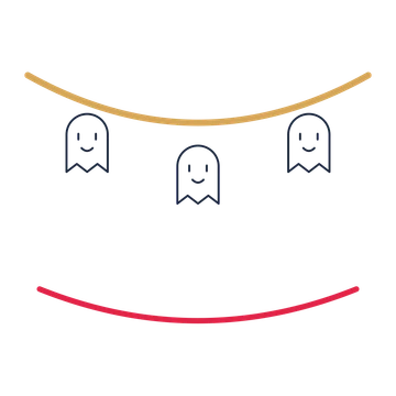 A garland composition featuring friendly halloween ghost for Halloween designs.