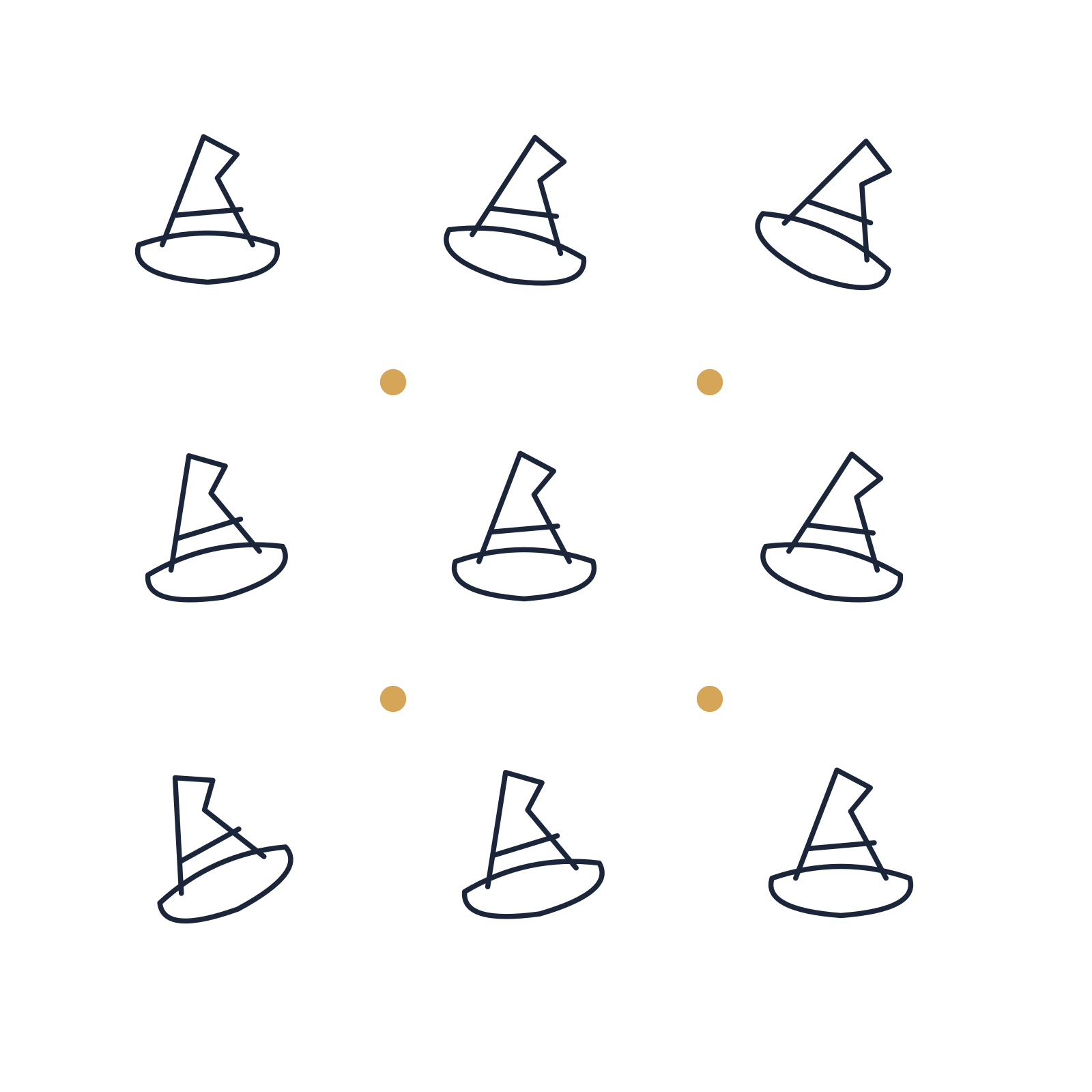 A scattered pattern composition featuring witch hat for Halloween designs.