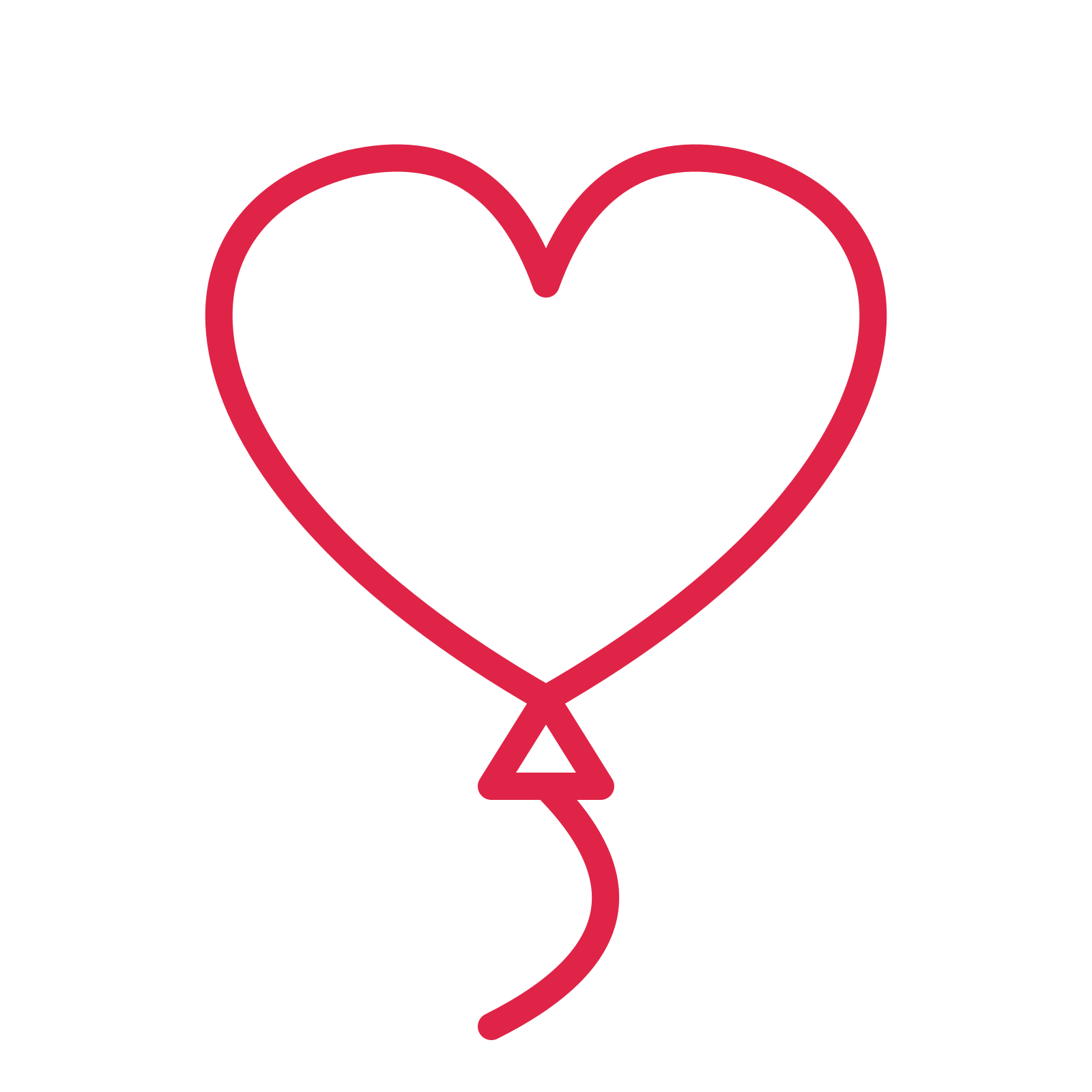 Valentine heart balloon in an outline drawing with clear rounded lines.