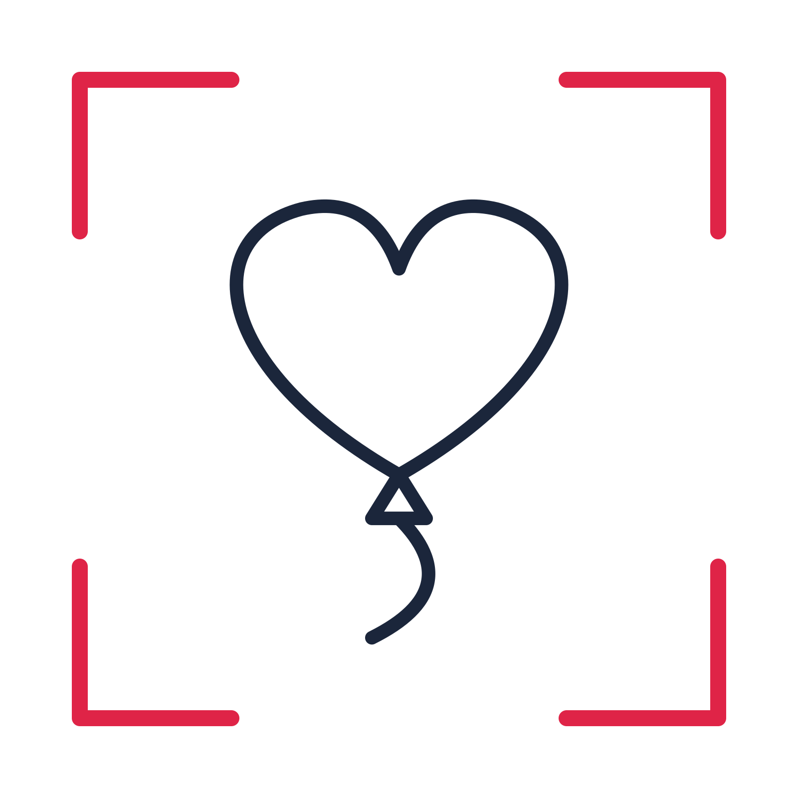Valentine heart balloon in a sketch frame drawing with clear rounded lines.