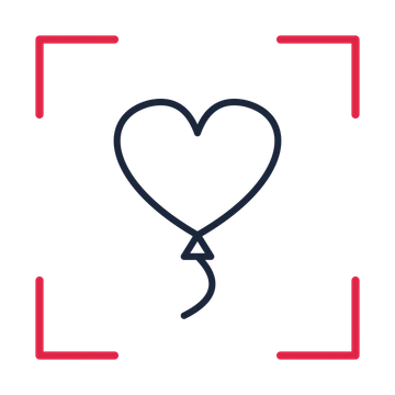 Valentine heart balloon in a sketch frame drawing with clear rounded lines.