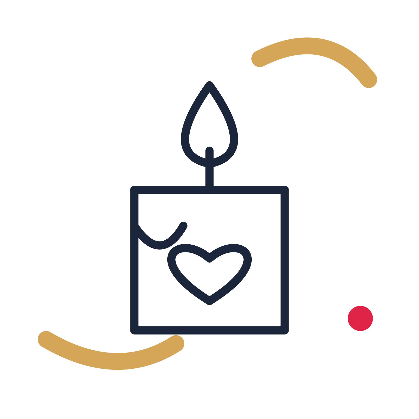 Valentine heart candle in a duotone drawing with clear rounded lines.