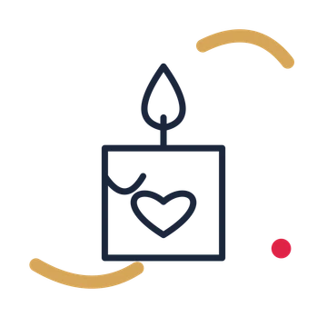 Valentine heart candle in a duotone drawing with clear rounded lines.